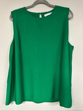 Primark Beautiful Kelly Green Sleeveless Linen-look Back Zip Blouse Sz 12